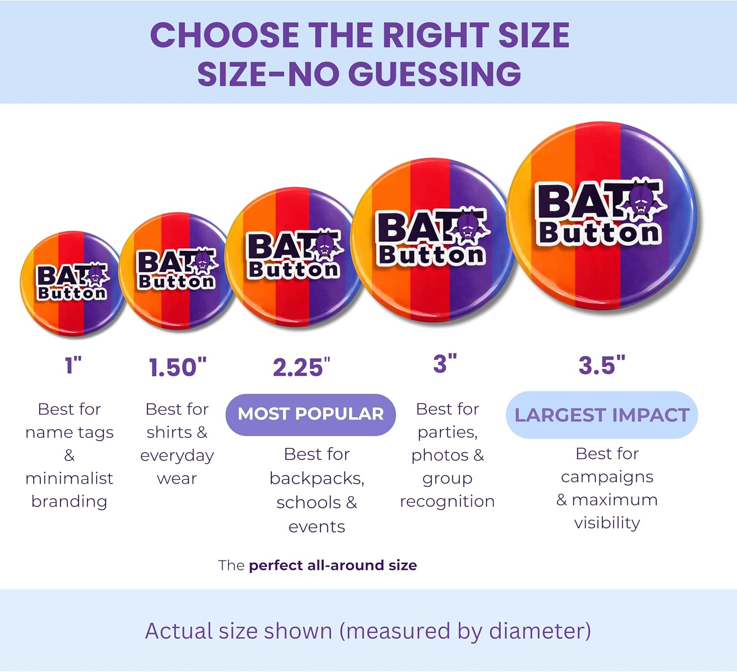 Custom Button Pins - Personalized Photo, Logo & Text Button Pins, Sizes 1, 1.5, 2.25, 3 & 3.5 Inch, Bulk 5-1000 Pcs, Pinback Buttons for Graduation, Campaigns & Events