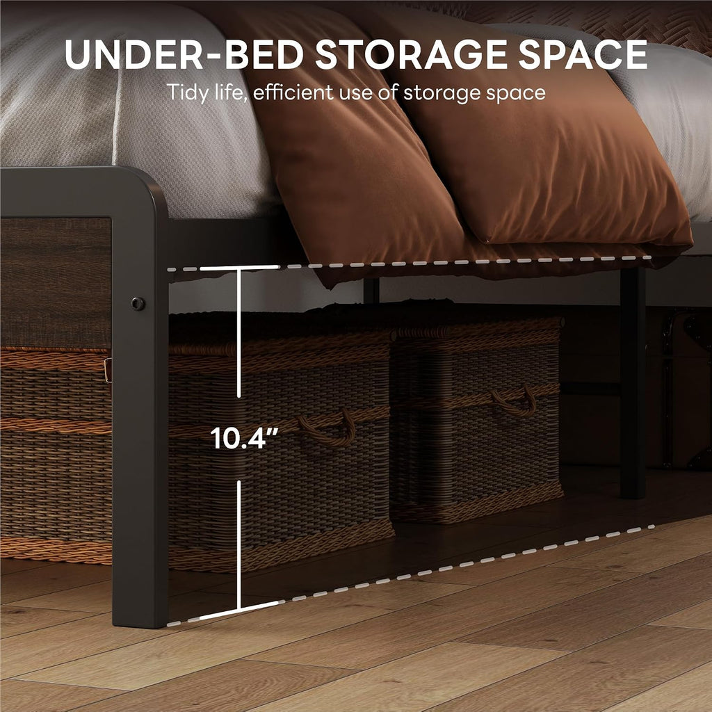 LIKIMIO California King Bed Frame with Headboard, Dark Wood Camas California King with Strong Supports, Sturdy, Noise-Free, No Box Spring Needed, Dark Brown