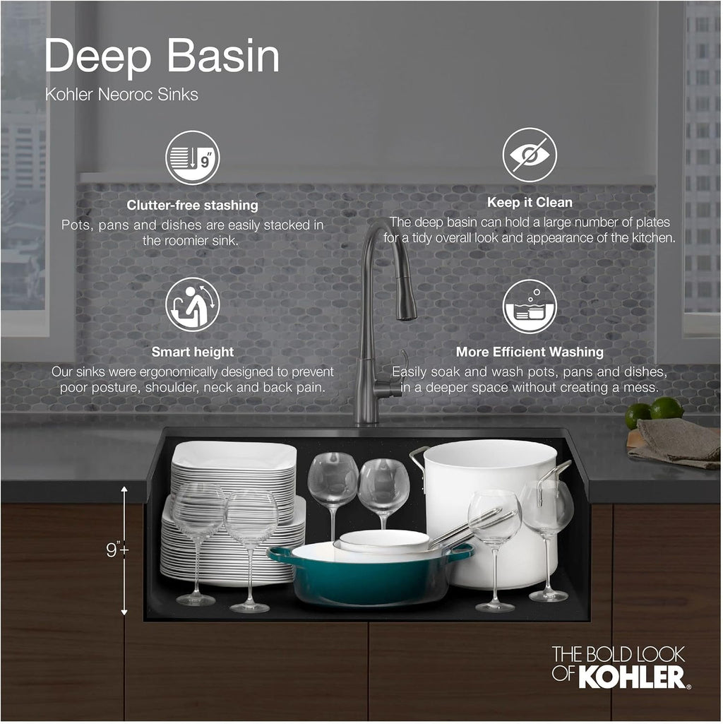 Kohler 29825-CM2 Cairn® 34' undermount single-bowl farmhouse kitchen sink with faceted design, Matte Brown