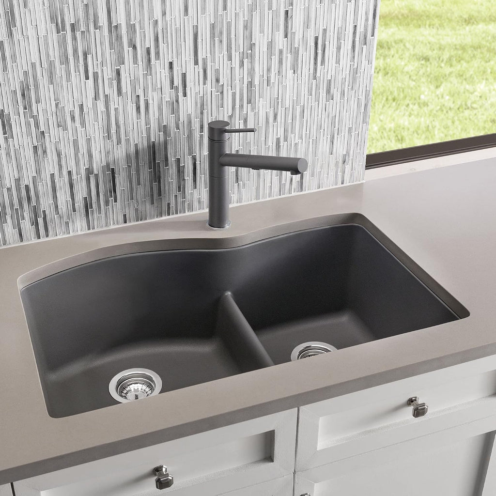 BLANCO, Cinder 441591 DIAMOND SILGRANIT 60/40 Double Bowl with Low Divide Undermount Kitchen Sink, 32' X 21'