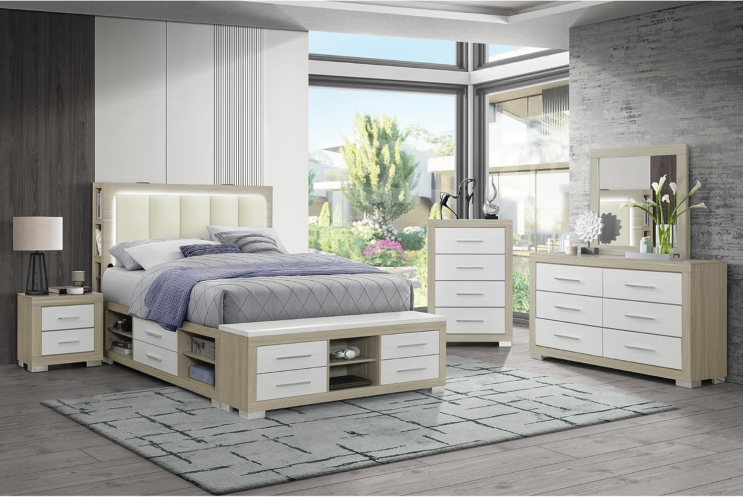 5PC Natural White Full Bedroom Set