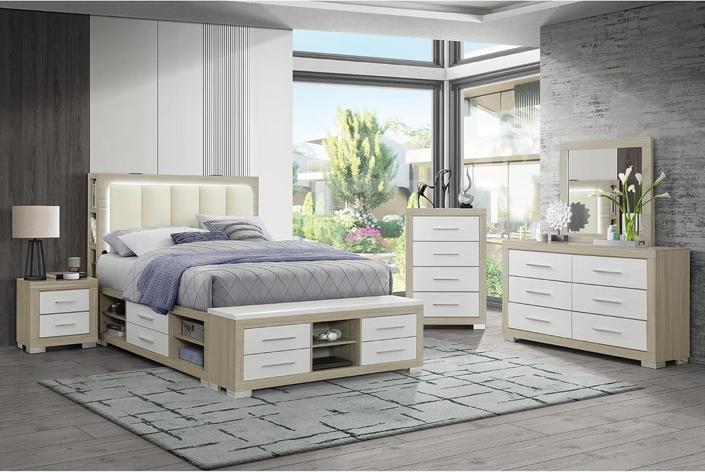5PC Natural White Full Bedroom Set HA215