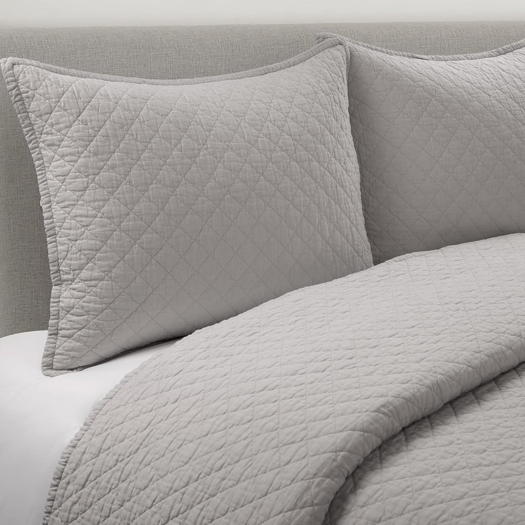Lush Decor Belgian Flax Linen Blend Quilt King Size 3 Piece Set King/California King Gray - Linen Bedding Set King Quilt - Cream Bedding - Modern Decor