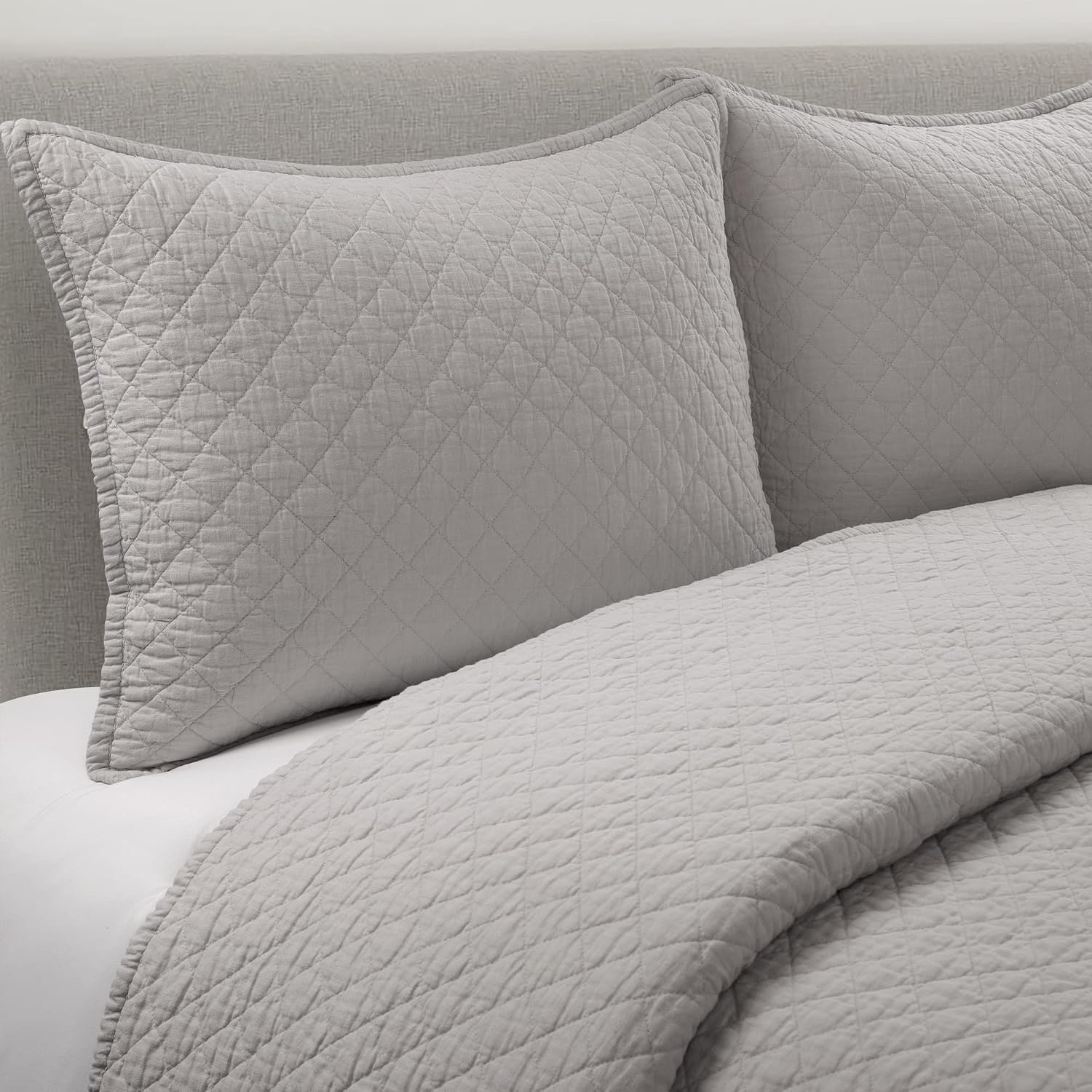 Lush Decor Belgian Flax Linen Blend Quilt King Size 3 Piece Set King/California King Gray - Linen Bedding Set King Quilt - Cream Bedding - Modern Decor