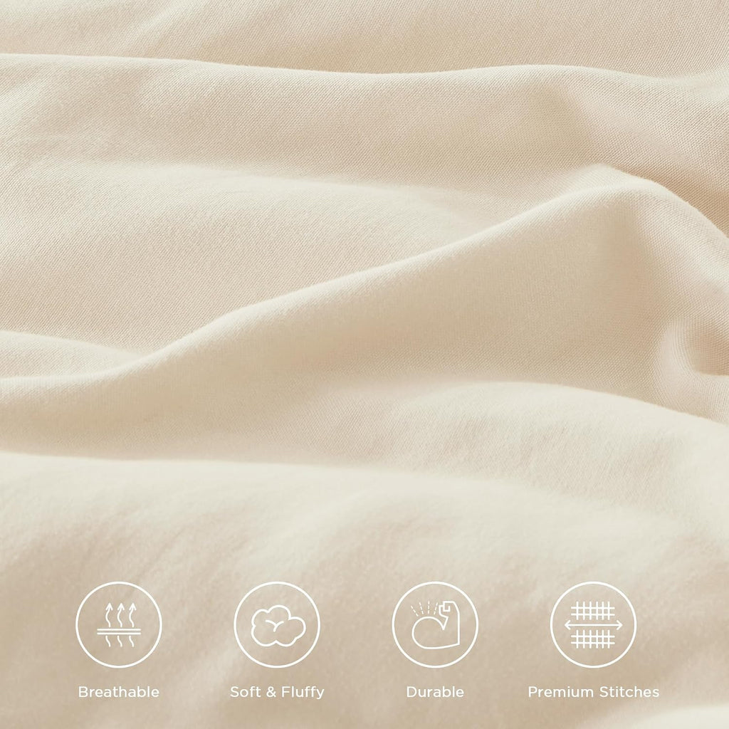 Andency Super King Plus Ruffle Comforter Set, 3 Pieces Soft Farmhouse Shabby Chic Bedding Set, Lightweight Oversized California King Comforter Set 128x120 (1 Comforter 2 Pillowcases), Beige