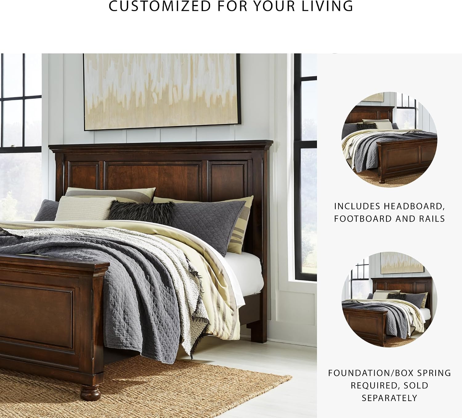 Signature Design by Ashley Porter Traditional King Panel Bed, Foundation or Box Spring Needed, Dark Brown