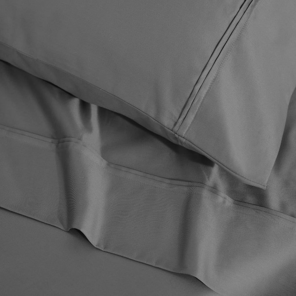 Superior 1200 Thread Count Egyptian Cotton Sheet Set, Bedroom Sheets, Modern Home Essentials, Luxury Bedding, 1 Elastic Deep Pocket Fitted Bed Sheet, 1 Flat Sheet, 2 Pillowcases, Queen, Charcoal