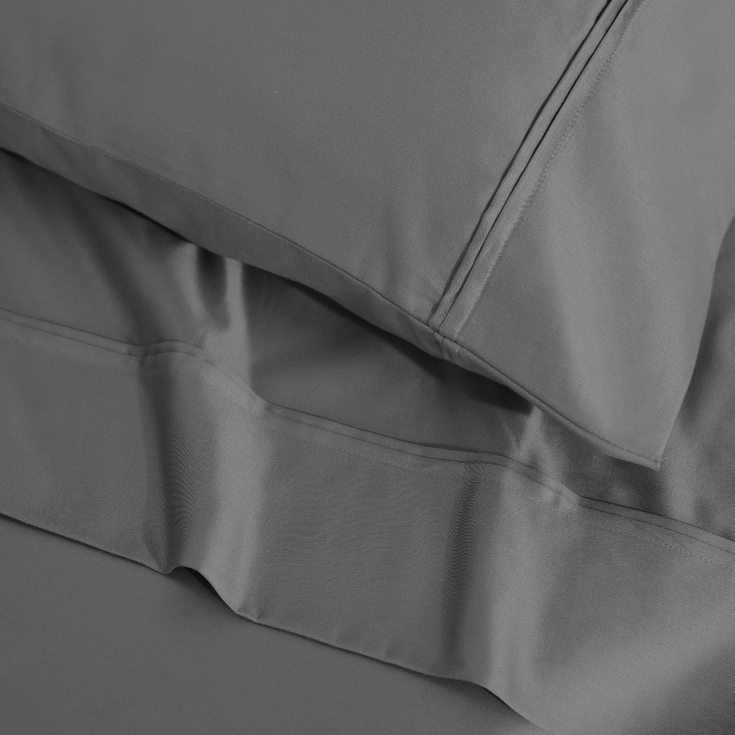 Superior 1200 Thread Count Egyptian Cotton Sheet Set, Bedroom Sheets, Modern Home Essentials, Luxury Bedding, 1 Elastic Deep Pocket Fitted Bed Sheet, 1 Flat Sheet, 2 Pillowcases, Queen, Charcoal