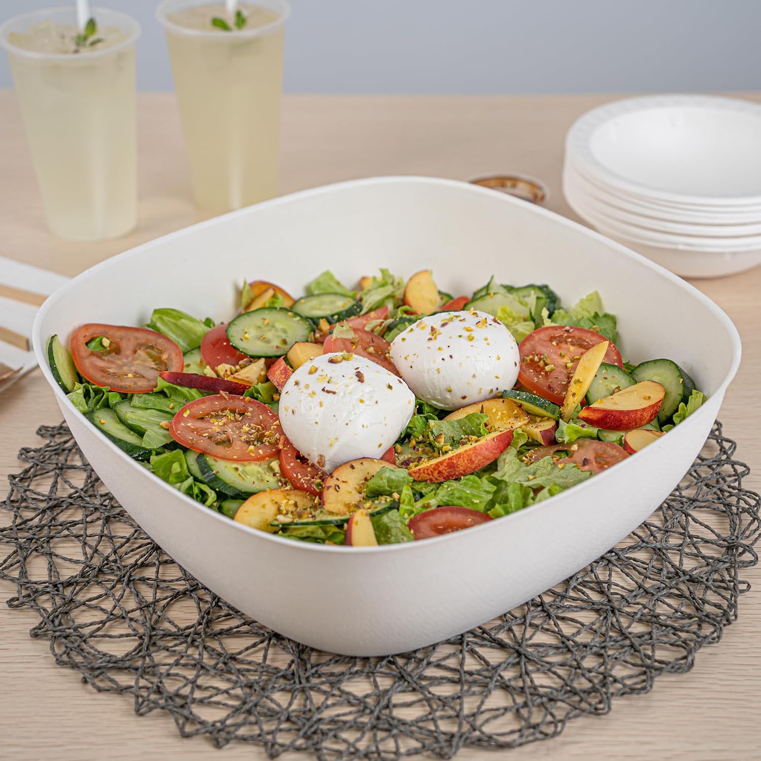 Indo 6.3 Inch Square Palm Plates, 100 Microwavable Palm Leaf Dinner Plates - Freezable, No PFAS Added, Areca Palm Leaf Plates, Oven-Ready, For Hot & Cold Foods - Restaurantware