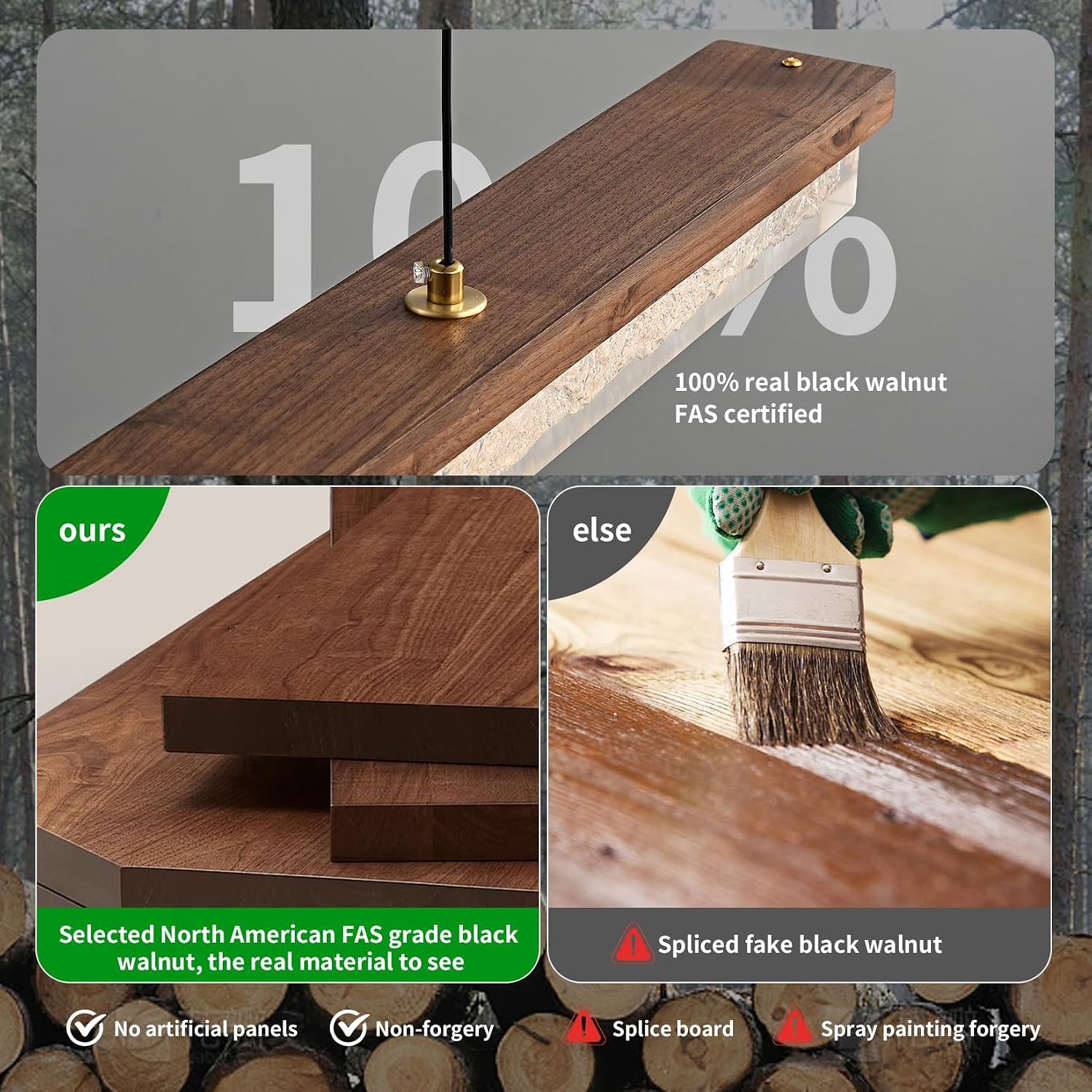 Wood Linear Chandelier,Dimmable Kitchen Island Lighting with Remote,Modern LED Pendant Light Fixture for Dining Room Over Table,Walnut Linear Chandeliers for bar,Living Room,Pool Table, 3000K-6000K.