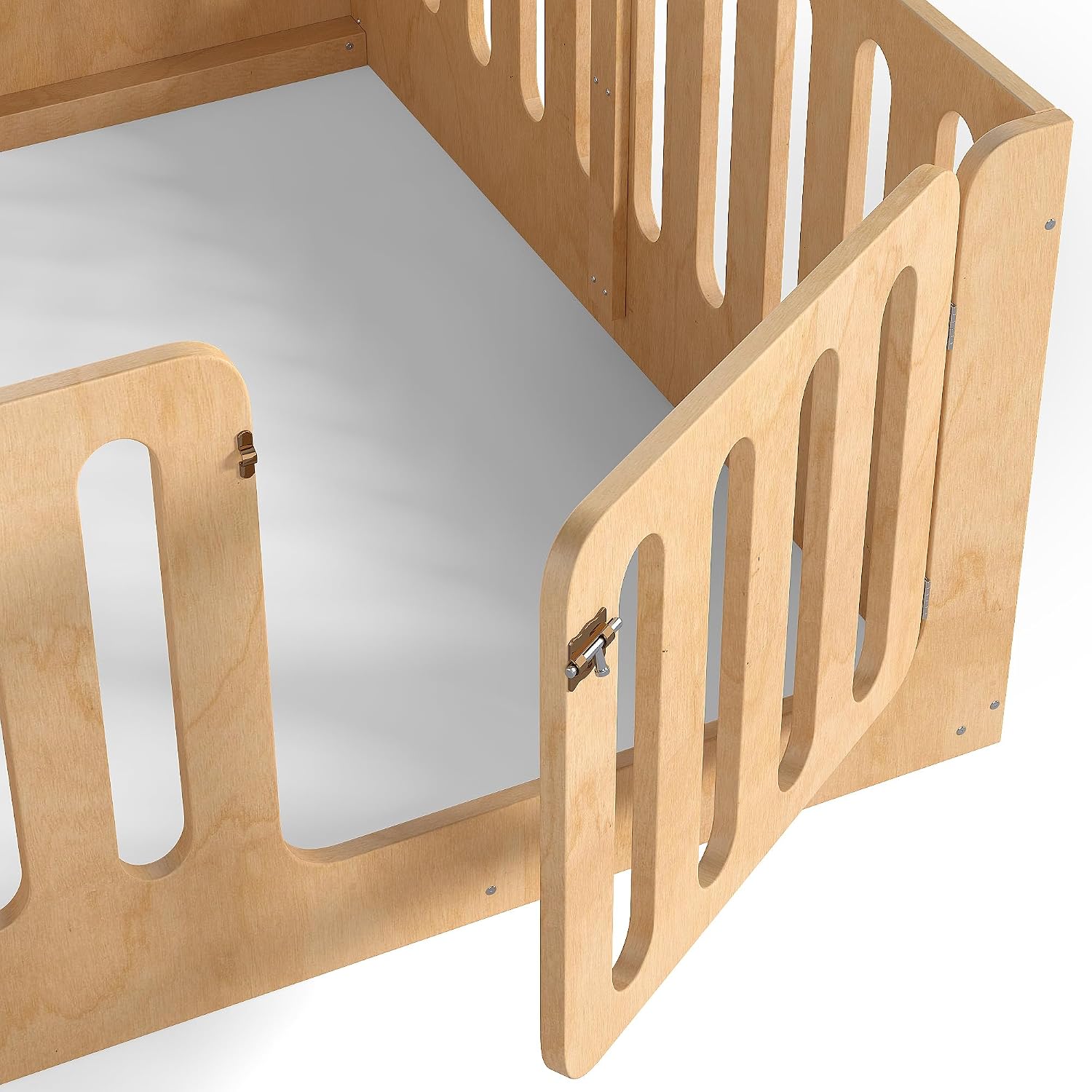 Bellemave Queen Size Kids Montessori Floor Bed,Queen Size Floor Bed Frame with High Fence and Door,Solid Wood Montessori Bed for Girls Boys,Natural