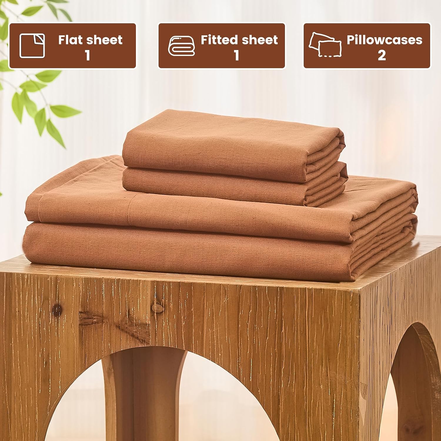 Bedlifes 100% French Pure Linen Sheets California King Size Breathable and Cooling Flax Sheet Set Soft Durable and Moisture Wicking 16 Inch Deep Pocket-4 Piece(Cal King,Brown)