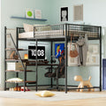 Full Size Metal Loft Bed with Stairs, Large Under-Bed Space, Built-in Charging Station, LED Lighting, for Bedroom, Dormitory, Black