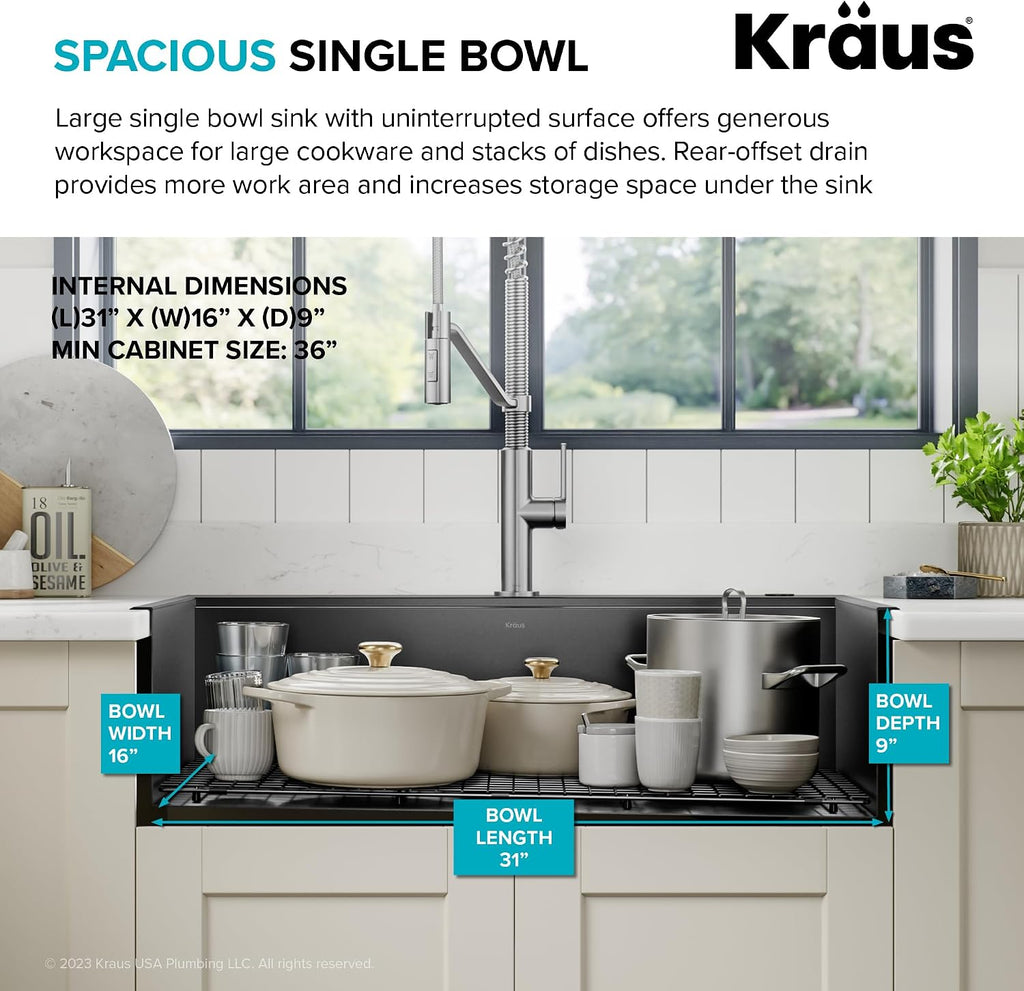 KRAUS Kore Workstation 33-inch Top Mount Drop-In 16 Gauge Black Stainless Steel Single Bowl Kitchen Sink in PVD Gunmetal Finish with Accessories, KWT310-33/PGM