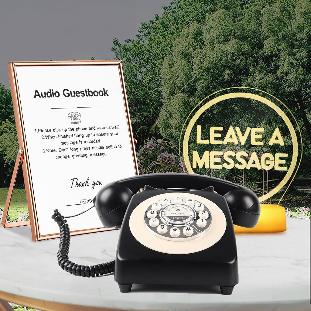Audio GuestBook for Wedding Fashion with Free RGB LED Sign and Metal Photo Frame, Guest Book Telephone Record Customized Voice Message for Your Wedding Party (Black)