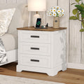 Whalefall Farmhouse Nightstand with Charging Station, 3 Drawers Bedside Table, 22 inch Wide End Table for Bedroom, White