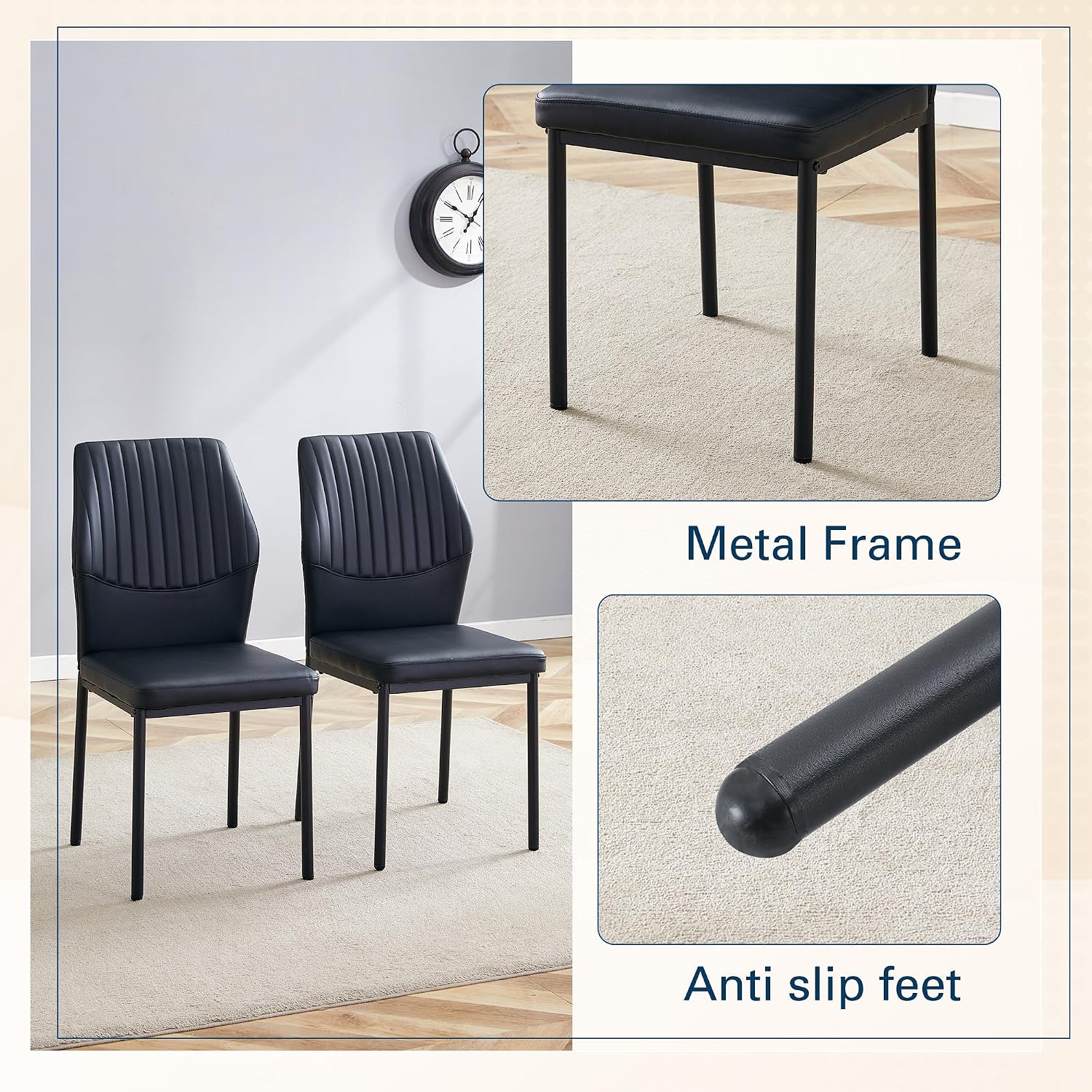 Dining Room Chairs Set of 4,Comfortable,Fashionable Soft Padded Kitchen Chairs High Backrests Metal Legs. Suitable for Living Room and Bedroom (Black Set of 4)