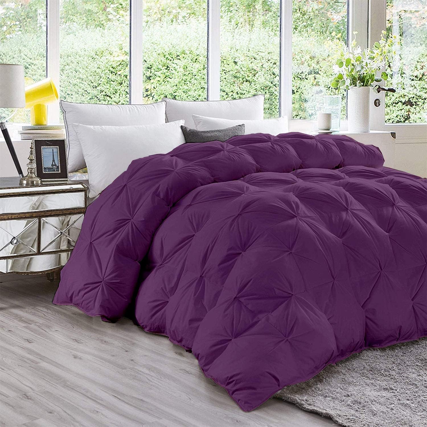 Super Soft 1000-TC All Season Down Alternative Comforter & 2pc Pillow Shams California King Size 102 x 96 Inches Decorative Pintuck Comforter 100% Egyptian Cotton 600-GSM Fill & 8-Corner Tabs