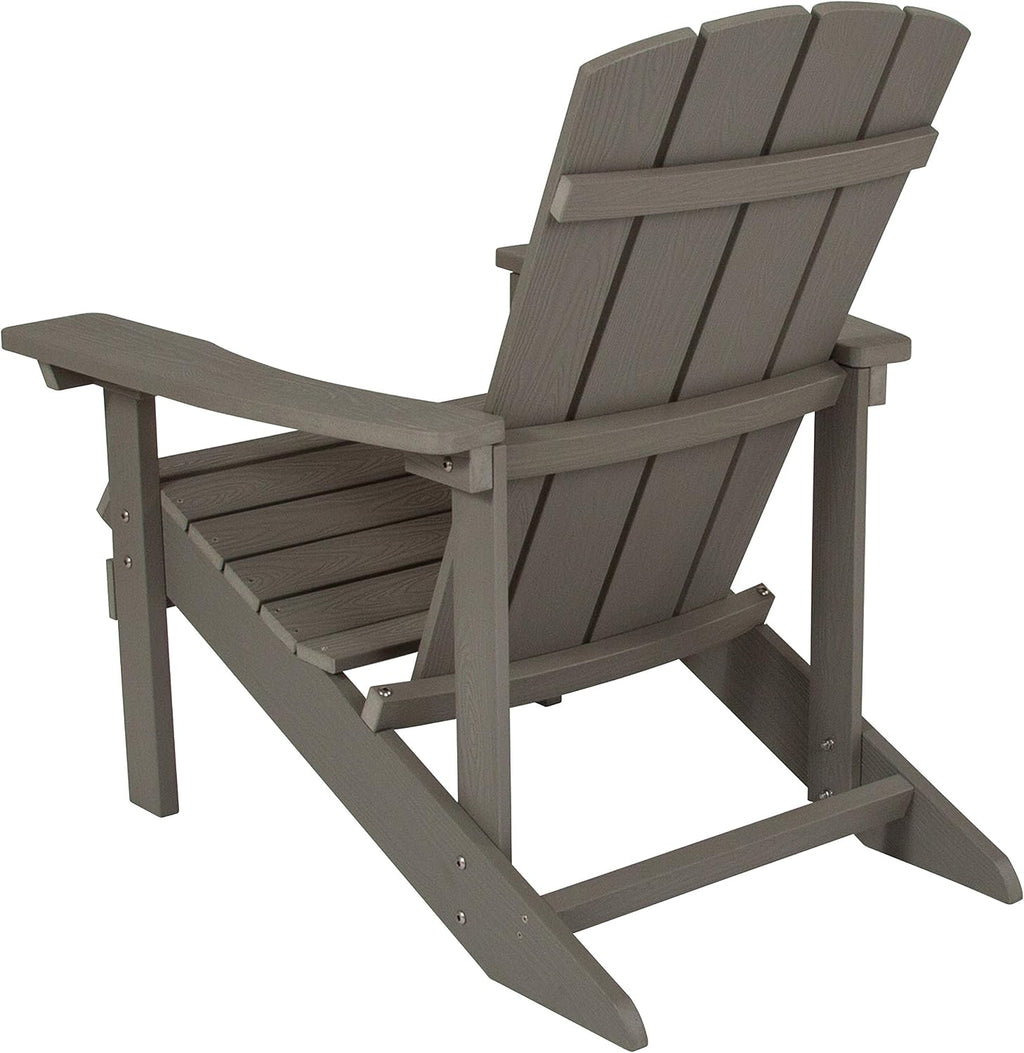 Flash Furniture Charlestown Indoor/Outdoor Faux Wood Adirondack Chair, Weather-Resistant Polyresin Patio Adirondack Chair with 350-lb. Static Weight Capacity, Gray