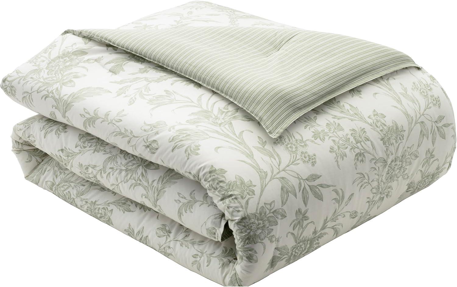 Laura Ashley Home - King Duvet Cover Set, Reversible Cotton Bedding, Includes Matching Shams with Bonus Euro Shams & Throw Pillows (Natalie Green, King)