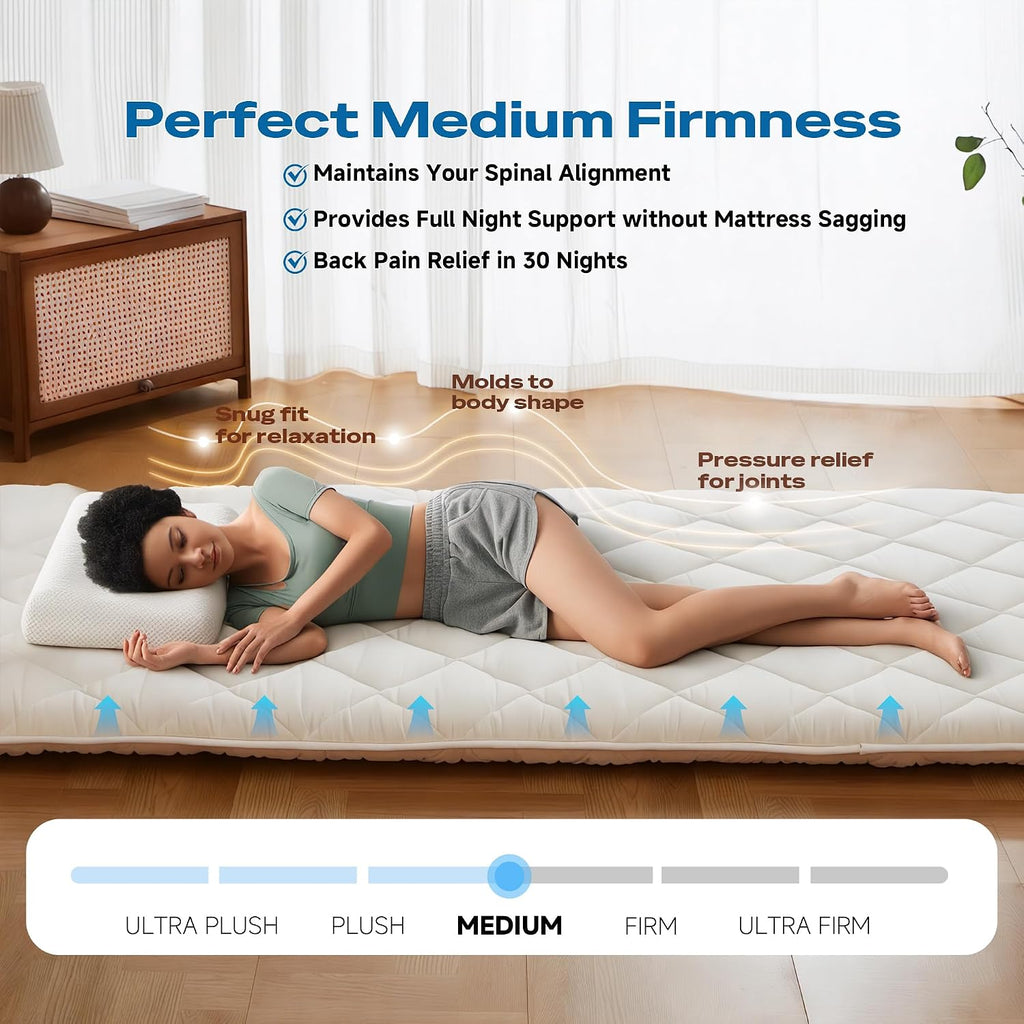 Aircliff Japanese Floor Mattress, Roll Up Tatami Mat, Sleeping Pad, Shikibuton, High Density Foam Floor Bed Futon Mattress for Sleeping, Dormitory, Guest Bed, Designed in Japan(Twin)