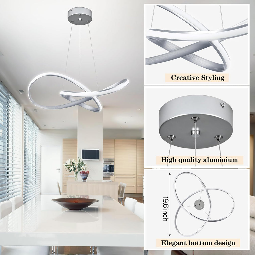 Modern LED Pendant Light Fixture Contemporary Ring Chandelier Nickel with 3000K-6000K Dimmable Remote Control and 79in Height Adjustable for Foyer Living Room Bedroom Dining Room