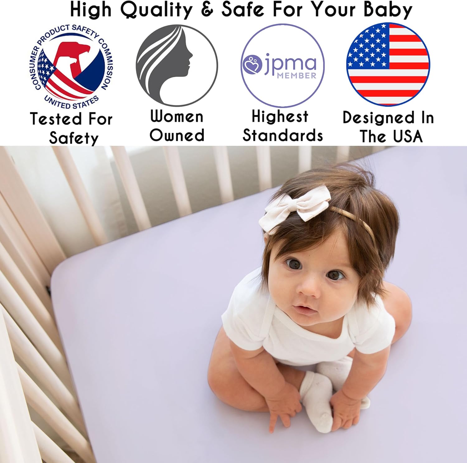 Sweet Jojo Designs 4-Piece Baby Crib Bedding Set (Purple Lavendar Floral Rose) for Girls, Infants/Nursery incl. Blanket, Fitted Sheet, Skirt, Diaper Stacker (Elegant, Princess, Luxury, Ruffle Roses)