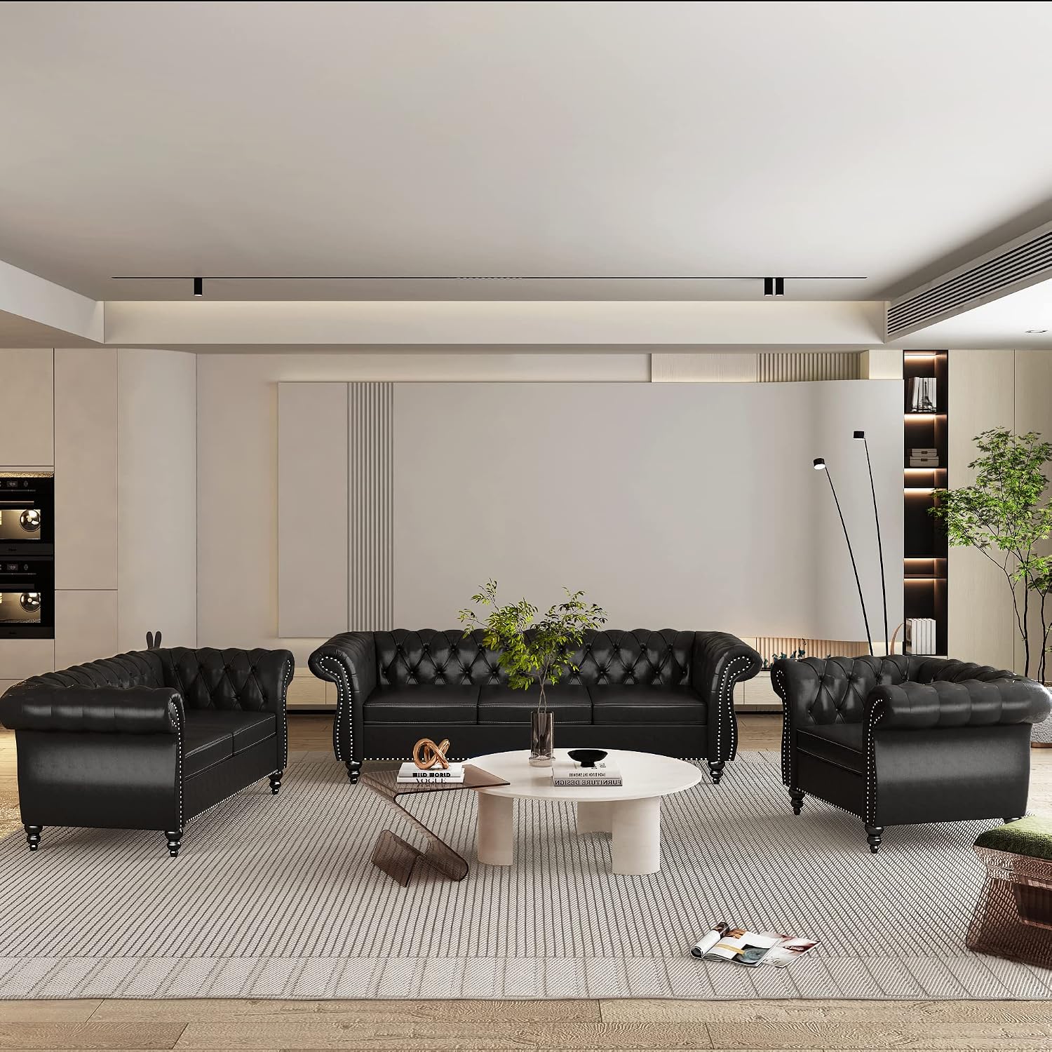 QHITTY Accent Sofa, Chesterfield Loveseat Modern Leather Couch Upholstered Sofa with Tufted Back for Living Room Furniture (Black)
