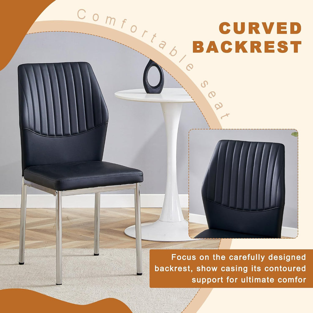 Dining Room Chairs Set of 6,Comfortable,Fashionable Soft Padded Kitchen Chairs High Backrests Metal Legs. Suitable for Living Room and Bedroom (Black+Silver Leg Set of 6)