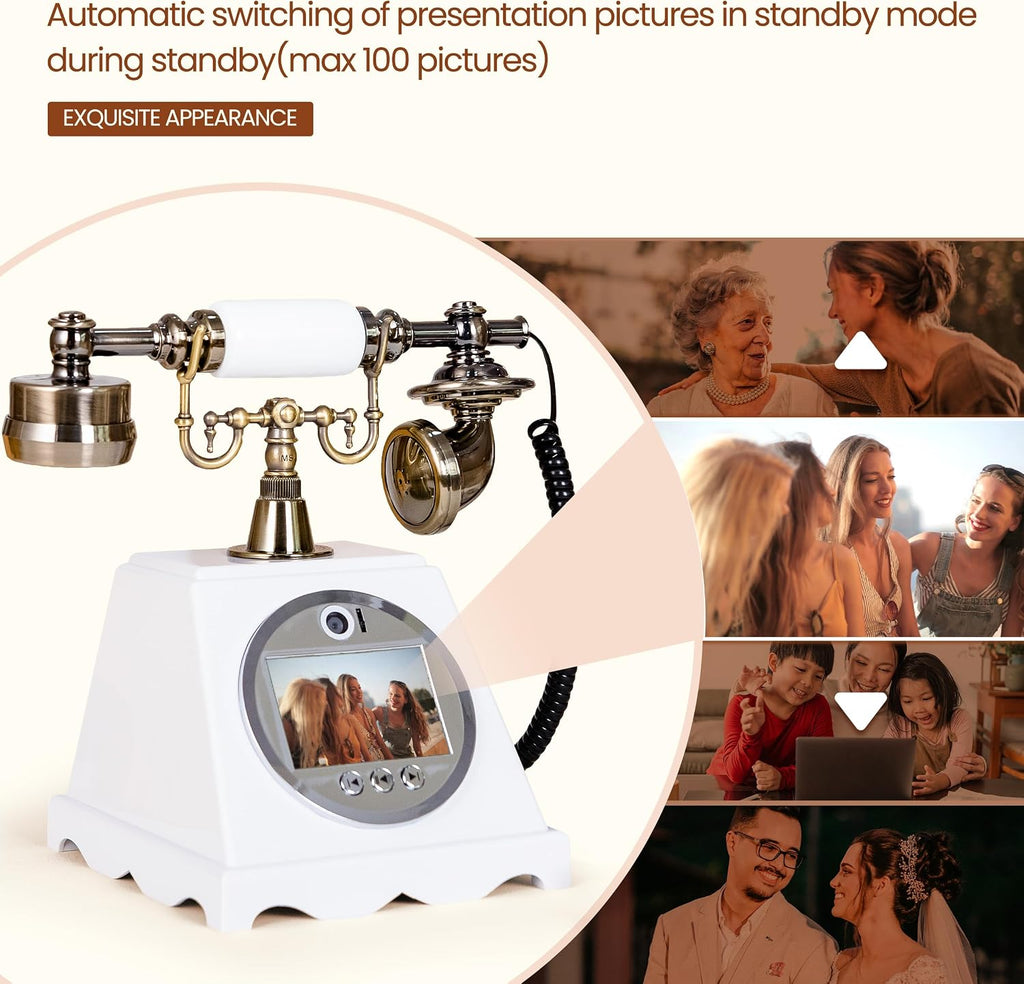 FiayaCom Video Audio Guest Book Wedding Phone,1080P HD Video Phone Guestbook, Preserve Your Special Occasions, Ideal for Wedding Bridal Shower, Birthday, Graduations, Baby Shower(Retro White)