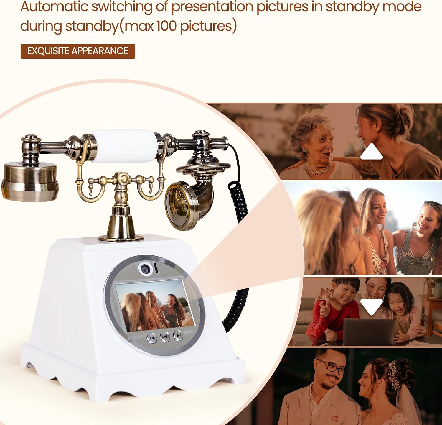 FiayaCom Video Audio Guest Book Wedding Phone,1080P HD Video Phone Guestbook, Preserve Your Special Occasions, Ideal for Wedding Bridal Shower, Birthday, Graduations, Baby Shower(Retro White)