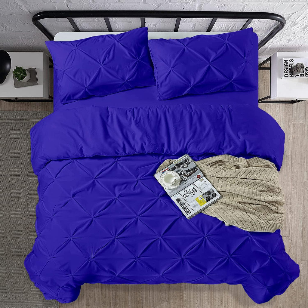Crown Collection 1000-TC Hypoallergenic Ultra Soft Design 100% Egyptian Cotton Pinch Plated Duvet Cover with Zipper Colser & 2pcs Pillow Case Set (Eastern King Size (118' x 110'), Royal Blue)