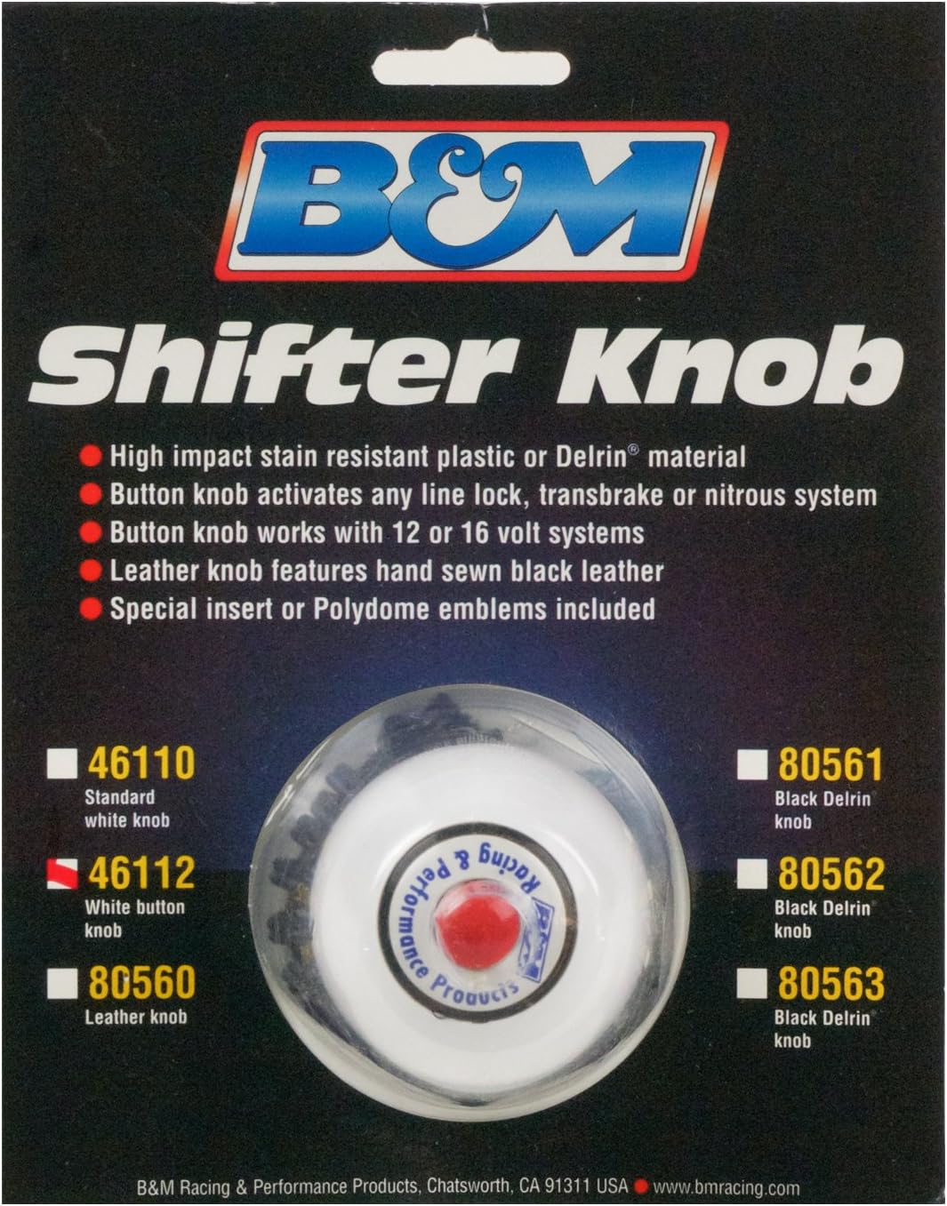 B&M 46112 White Replacement Shifter Knob with Button and SAE Threads