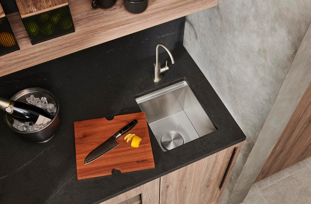 Ruvati 13 inch Workstation Bar Prep Sink with Cover - Undermount 16 Gauge Stainless Steel Kitchen Sink Single Bowl with Brushed Finish hides scratches, Easy-to-Clean- RVH8316