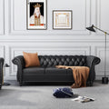 QHITTY Accent Large Sofa, Chesterfield Couch 3 Seater Modern Leather Couch Upholstered Sofa with Tufted Back for Living Room Furniture (Black)