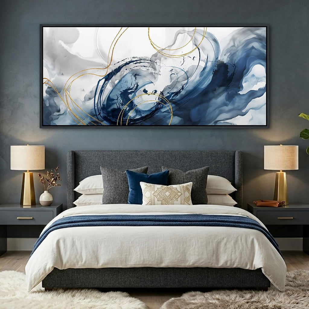 Mofutinpo Blue Abstract Wall Art Large Canvas Wall Decor Modern Home Decor Office Wall Decor Home Decorations for Living Room Navy Blue Minimalist Bedroom Artwork 40×87IN