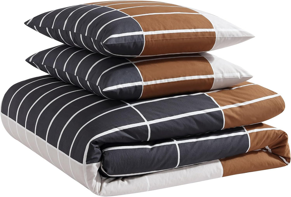 Marimekko - Queen Duvet Cover Set, Organic Cotton Bedding with Matching Shams, Modern Home Decor, GOTS Certified (Tiiliskivi Raita Charcoal, Queen)