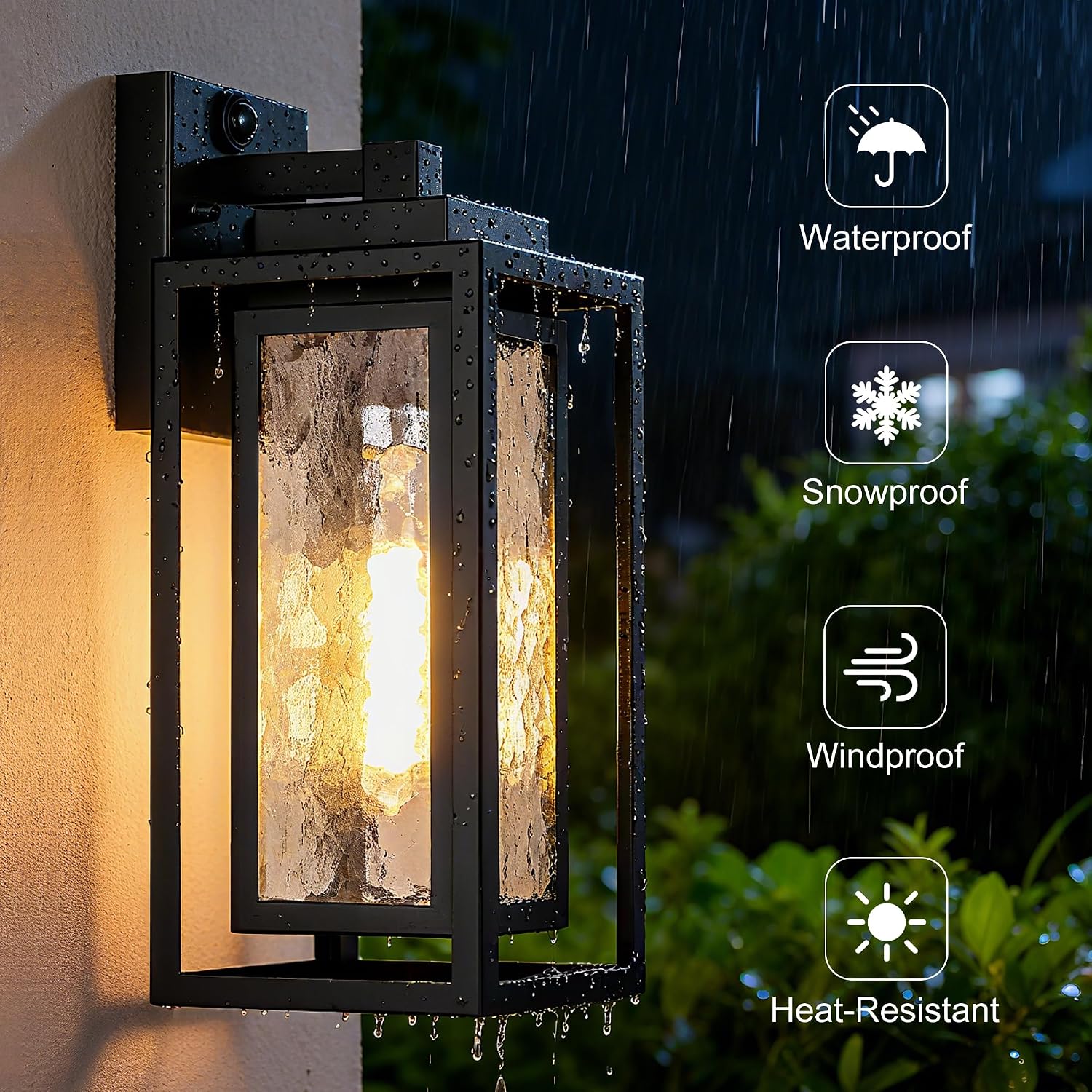WIHTU Motion Sensor Exterior Porch Light Fixtures, Water Ripple Outdoor Wall Lantern, 2 Pack Sensor Wall Sconce Lights, Waterproof Outside Lantern Lamp, Porch Lamp for Garage, Doorway(Bulb Included)