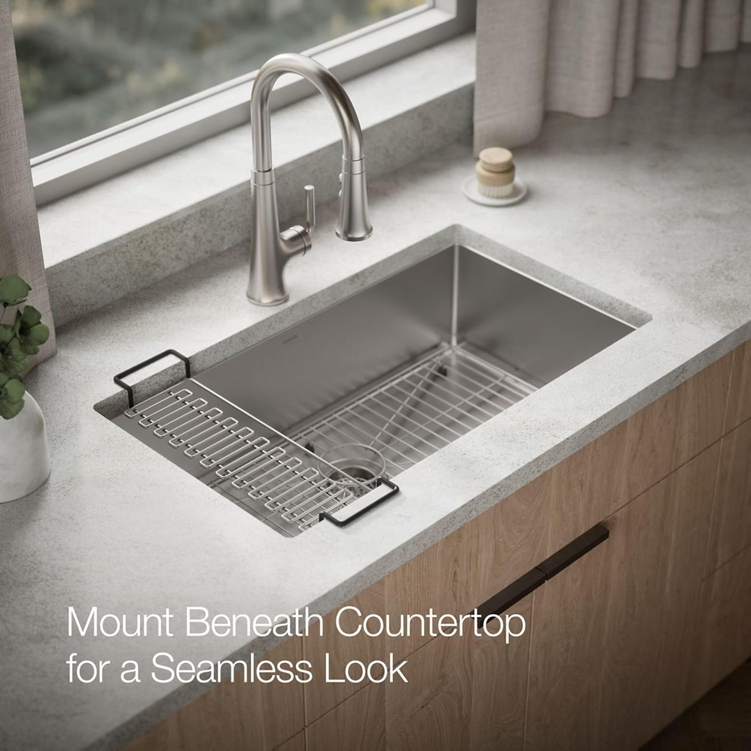 KOHLER Strive® 32' Undermount Kitchen Sink, Single Bowl Kitchen Sinks with Basin Rack, Stainless Steel, K-5285-NA