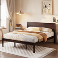 Wood Platform Bed, Bed Frame with Headboard, Wood Slat Support, No Box Spring Needed, Queen, Espresso