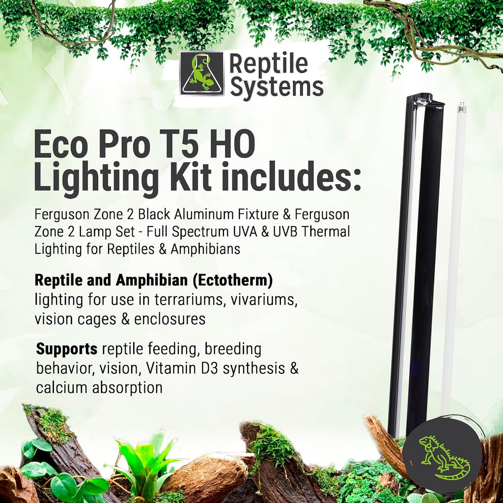 Reptile Systems Eco T5 Unit Zone 2 Reptile Lighting Kit – 36in-39w - Slimline Fixture with HOT5 Lamp, Reflector & Flicker-Free Ballast – Ideal for Terrariums, Chameleons & Geckos
