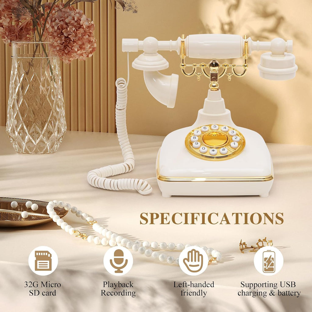 UKBW Audio Guest Book Wedding Phone, Audio Phone Guestbook, Vintage Retro Style Audio Guest Book Phone for Wedding, Birthday Party, Anniversary and Other Special Occasions(Beige)