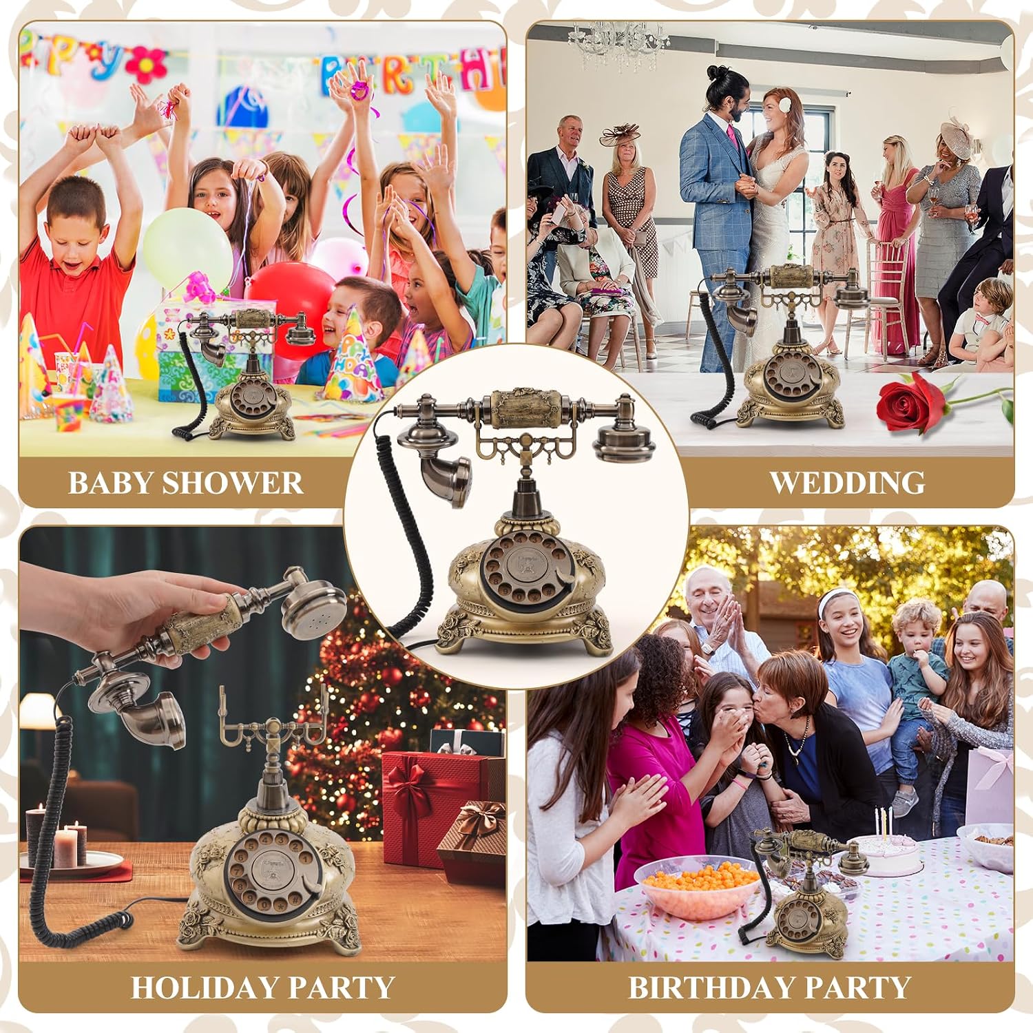Audio Guest Book Phone, 32G Capacity Vintage Audio GuestBook Wedding Phone, Retro Audio Telephone Recording Customized Voice Message for Your Wedding Party, Bronze