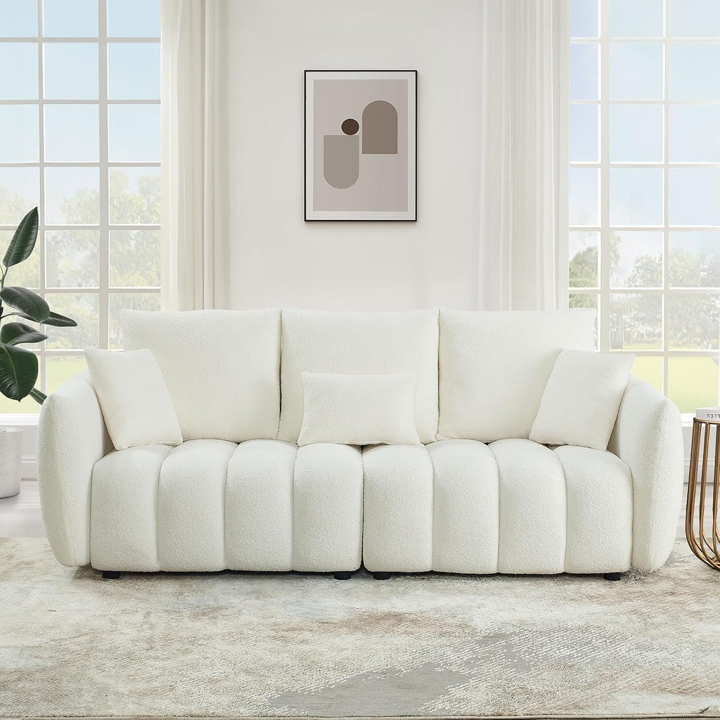 Antetek 78' Modern Sofa Couch, Comfy Deep Seat Teddy Cloud Sofa, Upholstered 3-Seater Boucle Couch, Oversized Loveseat for Living Room, Bedroom, Office, Apartment, Beige