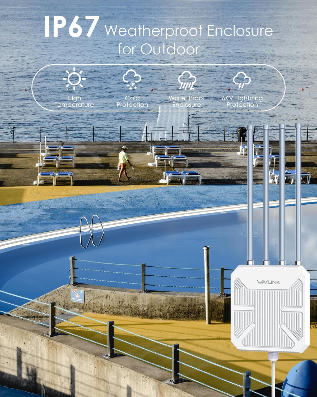 WAVLINK 2026 AX3000 WiFi 6 Wireless Outdoor Repeater, Long Range Outdoor WiFi Extender with Dual Band/PoE/IP67 /600mW of Power/Up to 256 Devices Work with Starlink, Support for Farm, Campsite