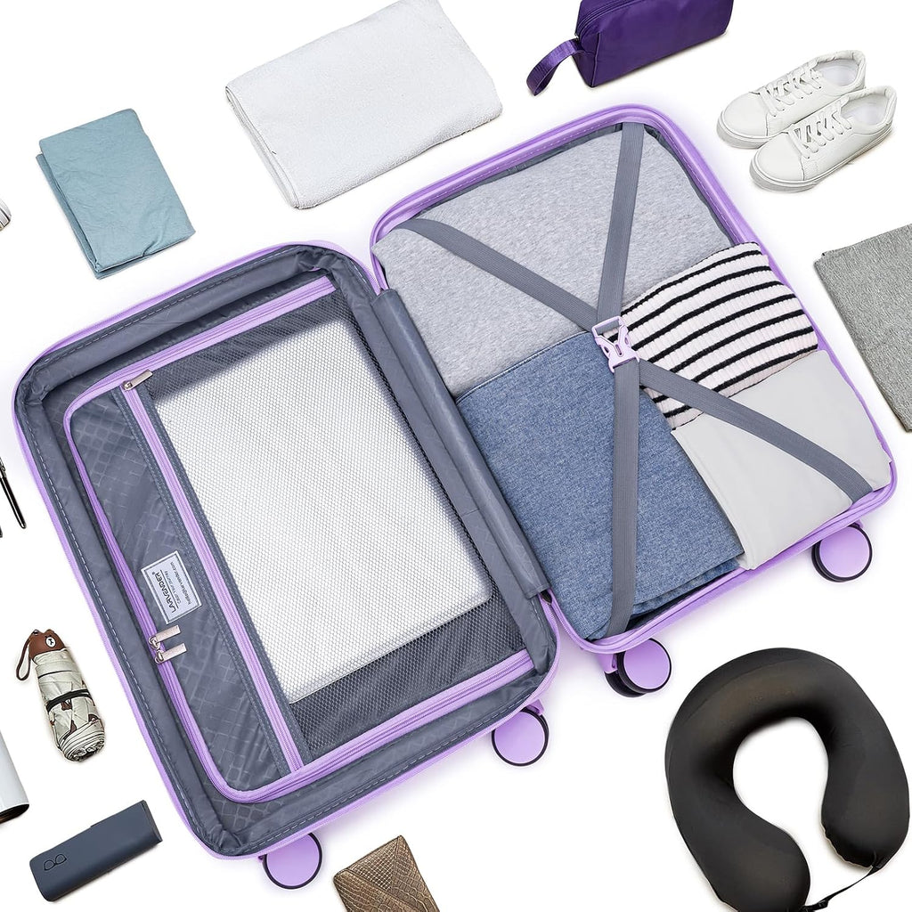 LARVENDER Luggage Sets 5 Piece Suitcases with Wheels Durable Hardshell Expandable Carry On with Lightweight Checked Duffel Bag Sets for Family Travel (28/24/20inch, Lavender)