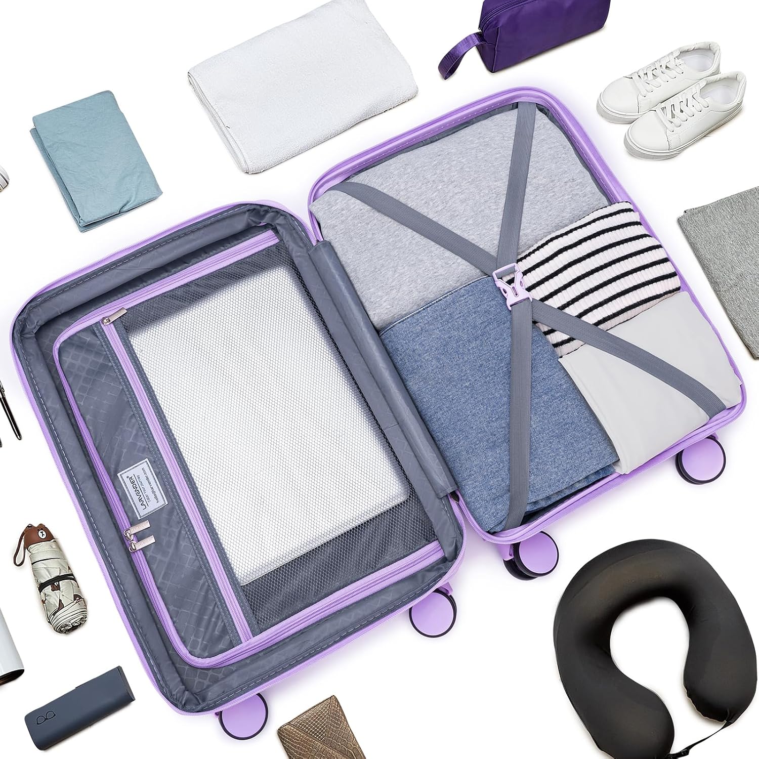 LARVENDER Luggage Sets 5 Piece Suitcases with Wheels Durable Hardshell Expandable Carry On with Lightweight Checked Duffel Bag Sets for Family Travel (28/24/20inch, Lavender)