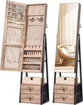 Nicetree Jewelry Cabinet Armoire with 2 Drawers,Standing Jewelry Mirror Cabinet, Full Length Mirror with Jewelry Storage, Lockable Jewelry Organizer with Mirror,Toasted Oak