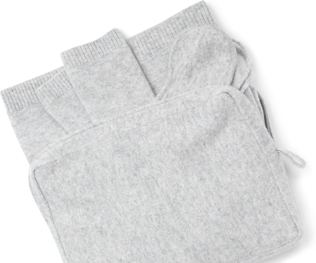 Jet&Bo 100% Pure Cashmere Travel Set: Blanket, Eye Mask, Socks, Carry/Pillow Case Gray in Gift Box