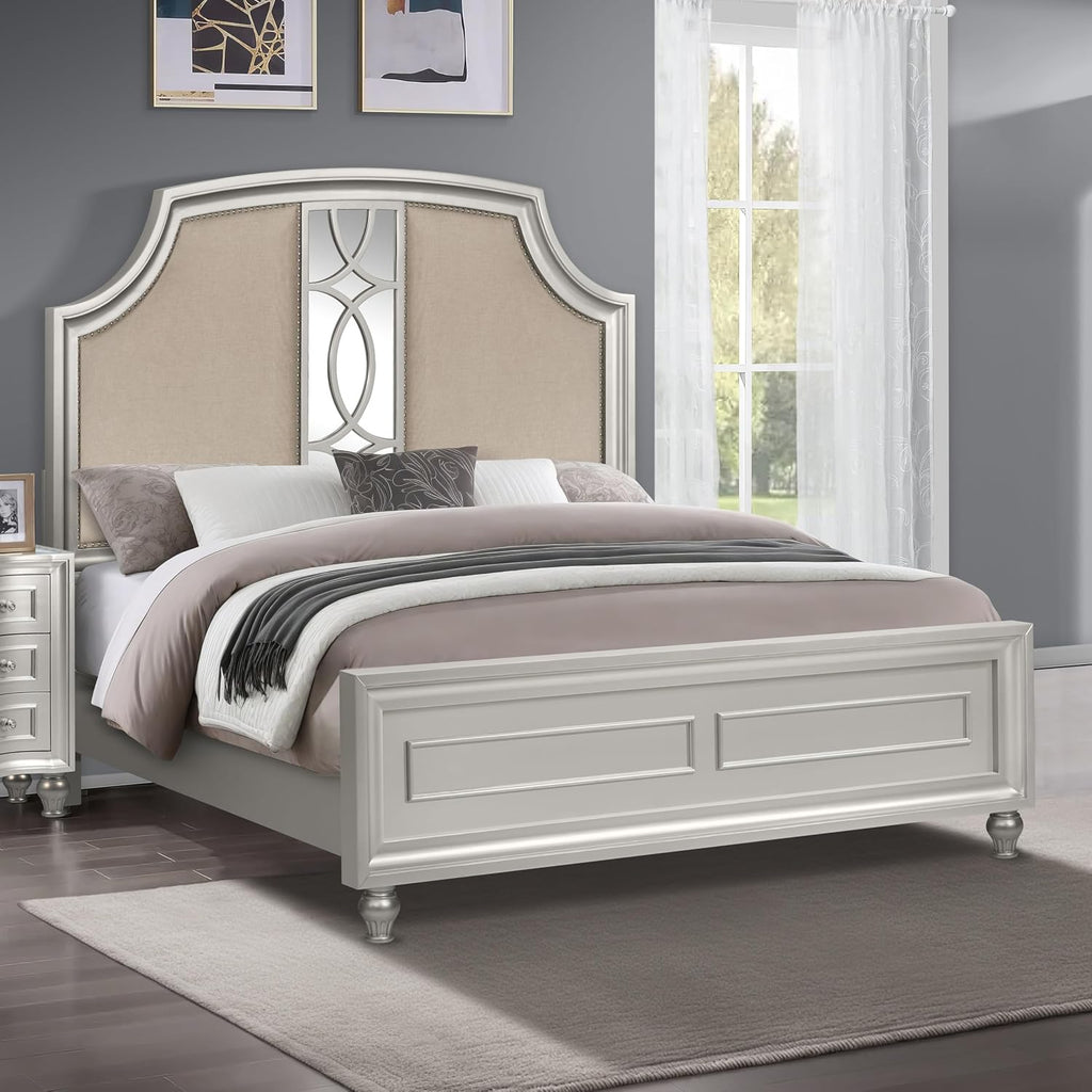 New Classic Furniture Reflections Wood Queen Bed, Silver